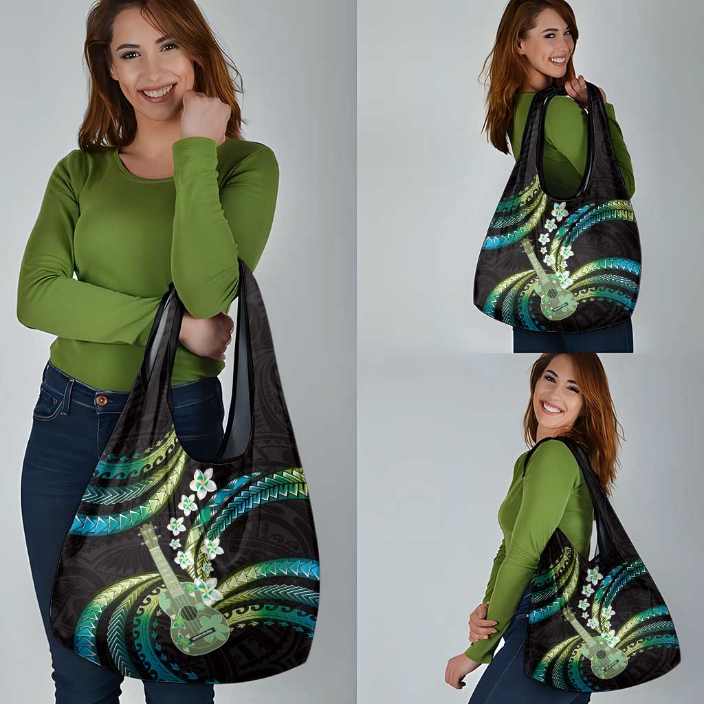 Hawaiian Ukulele Grocery Bag Chartreuse Cyan Fantastic Plumeria LT01 - Polynesian Pride