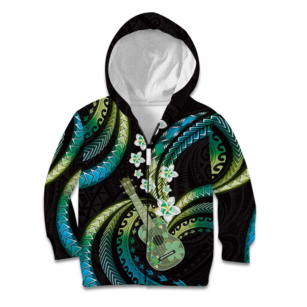 Hawaiian Ukulele Kid Hoodie Chartreuse Cyan Fantastic Plumeria