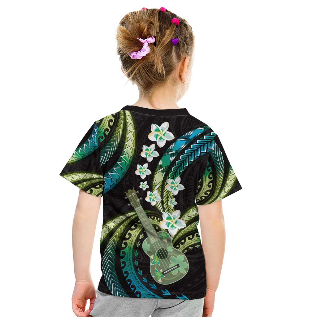 Hawaiian Ukulele Kid T Shirt Chartreuse Cyan Fantastic Plumeria LT01 - Polynesian Pride
