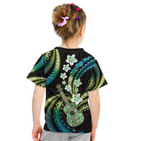 Hawaiian Ukulele Kid T Shirt Chartreuse Cyan Fantastic Plumeria LT01 - Polynesian Pride
