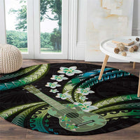 Hawaiian Ukulele Round Carpet Chartreuse Cyan Fantastic Plumeria LT01 - Polynesian Pride