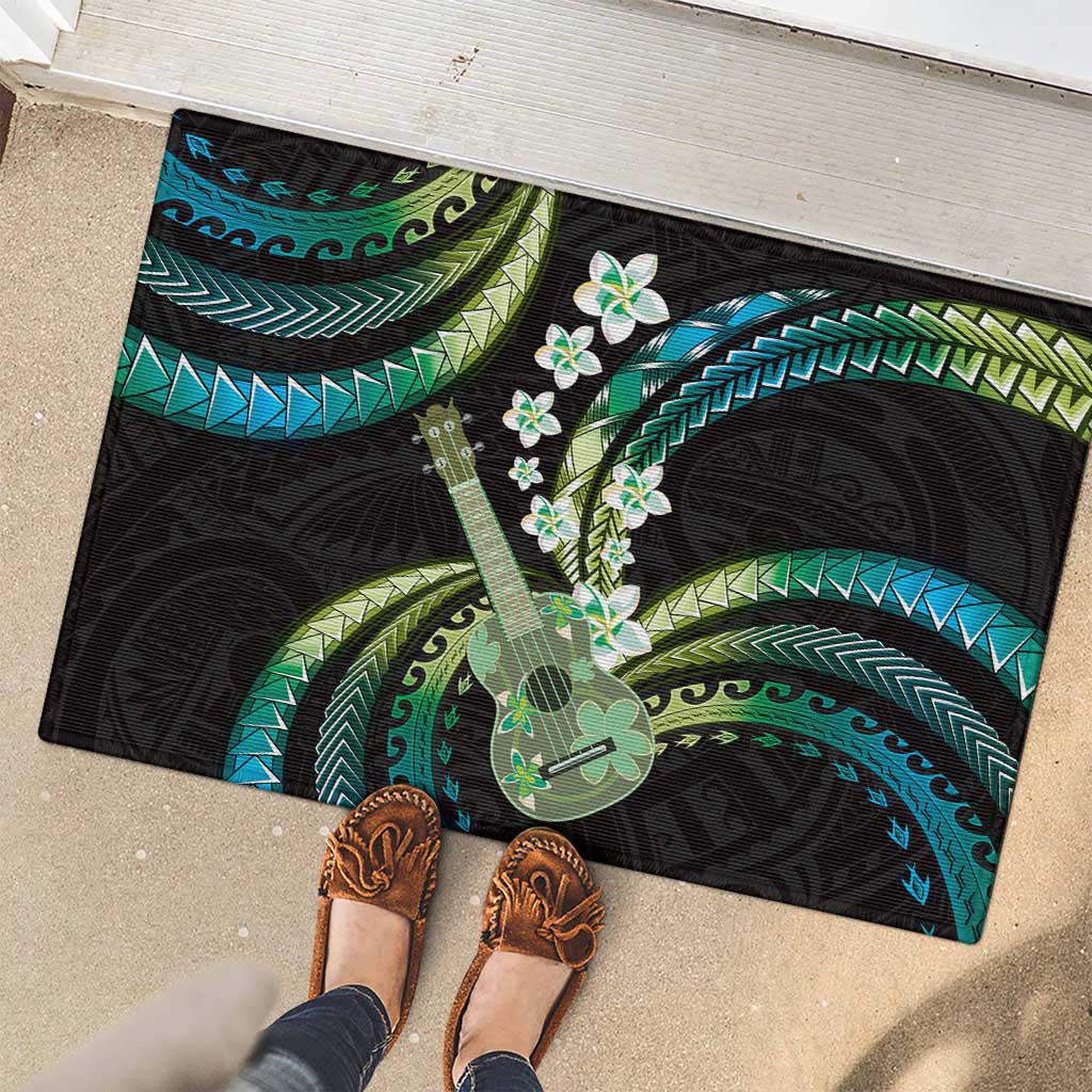 Hawaiian Ukulele Rubber Doormat Chartreuse Cyan Fantastic Plumeria LT01 - Polynesian Pride