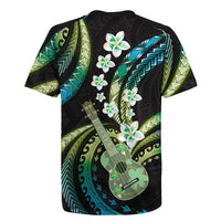 Hawaiian Ukulele Rugby Jersey Chartreuse Cyan Fantastic Plumeria LT01 - Polynesian Pride