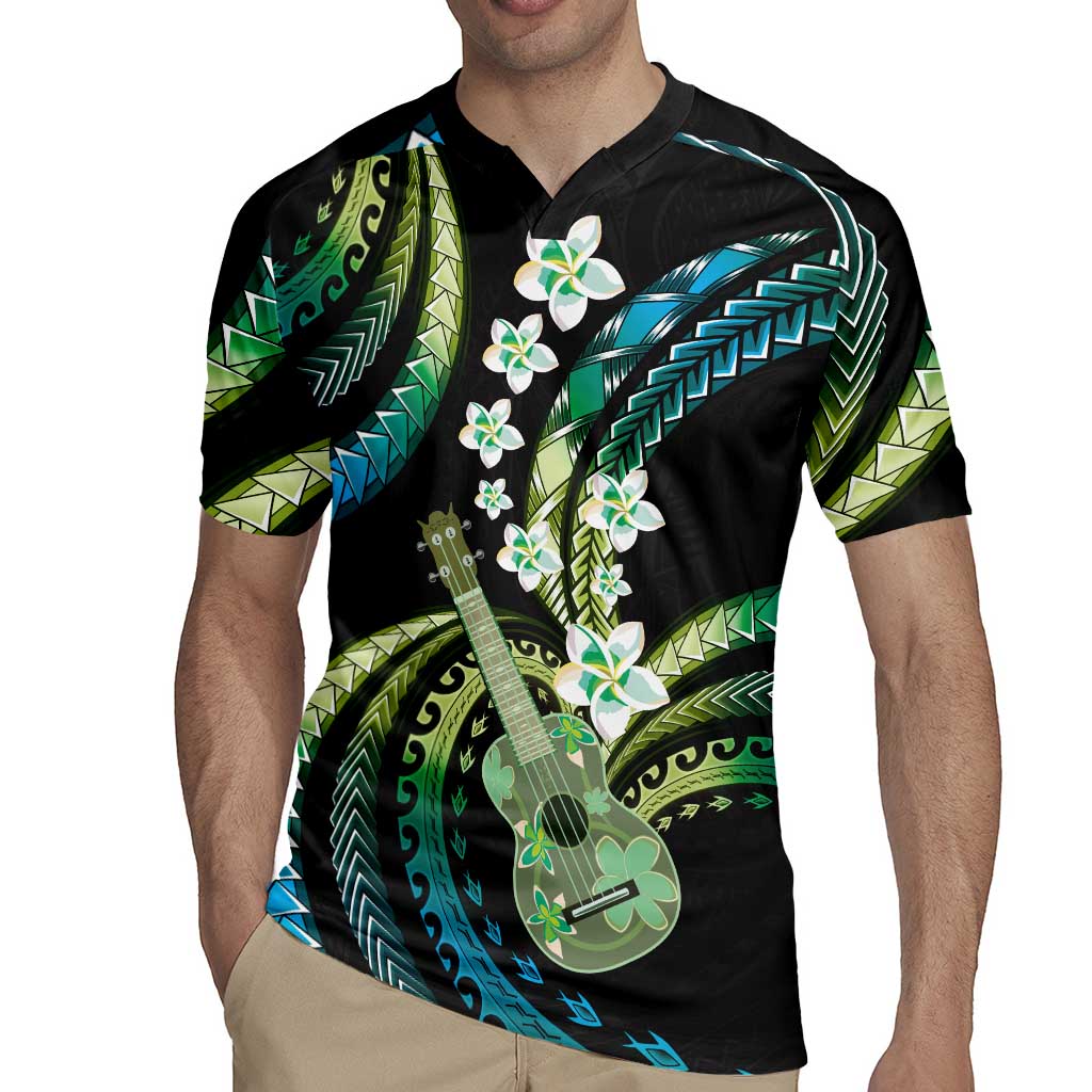 Hawaiian Ukulele Rugby Jersey Chartreuse Cyan Fantastic Plumeria LT01 - Polynesian Pride