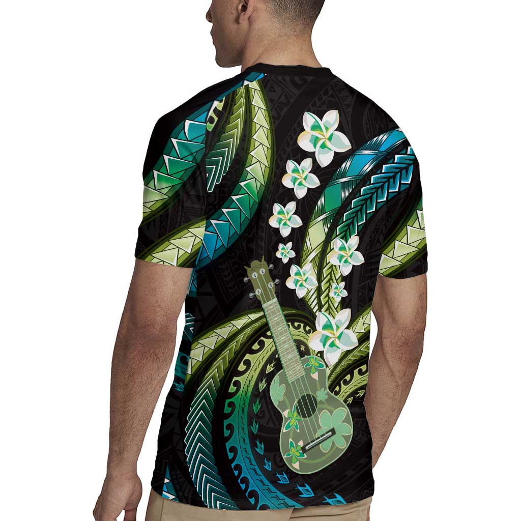 Hawaiian Ukulele Rugby Jersey Chartreuse Cyan Fantastic Plumeria LT01 - Polynesian Pride