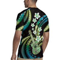 Hawaiian Ukulele Rugby Jersey Chartreuse Cyan Fantastic Plumeria LT01 - Polynesian Pride