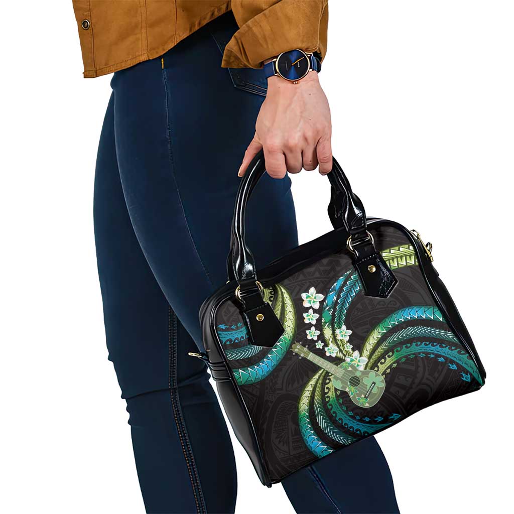 Hawaiian Ukulele Shoulder Handbag Chartreuse Cyan Fantastic Plumeria LT01 - Polynesian Pride