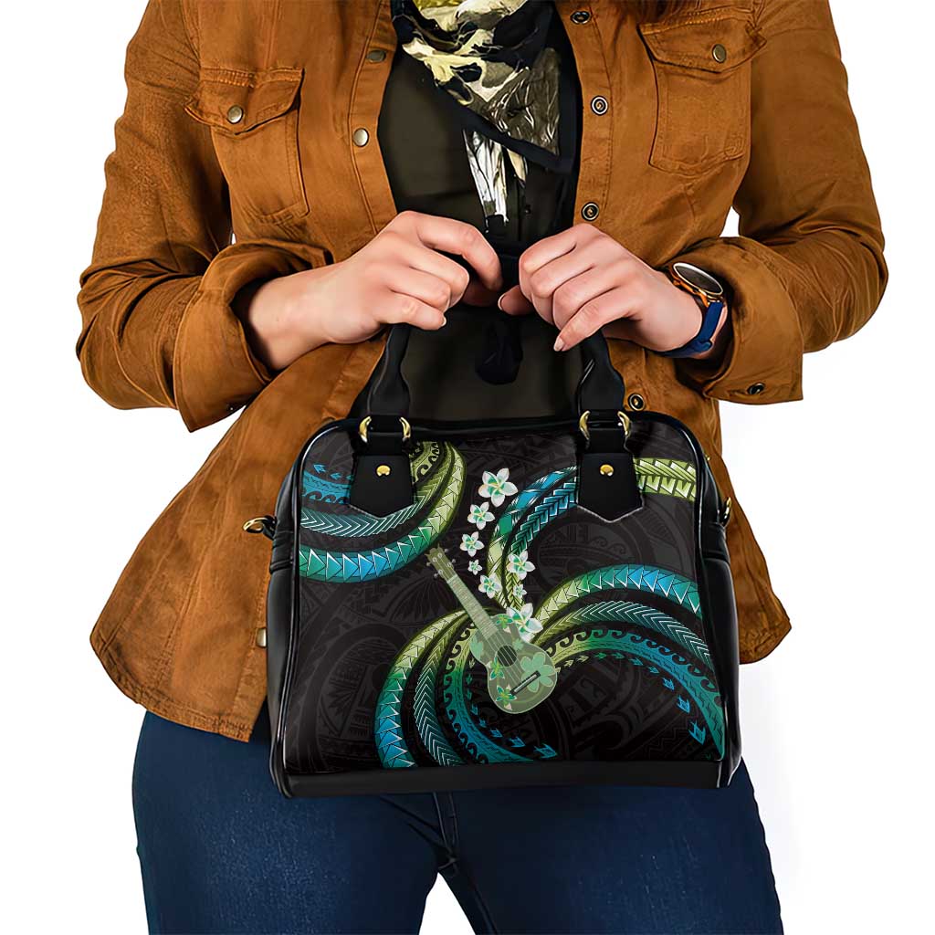 Hawaiian Ukulele Shoulder Handbag Chartreuse Cyan Fantastic Plumeria LT01 - Polynesian Pride