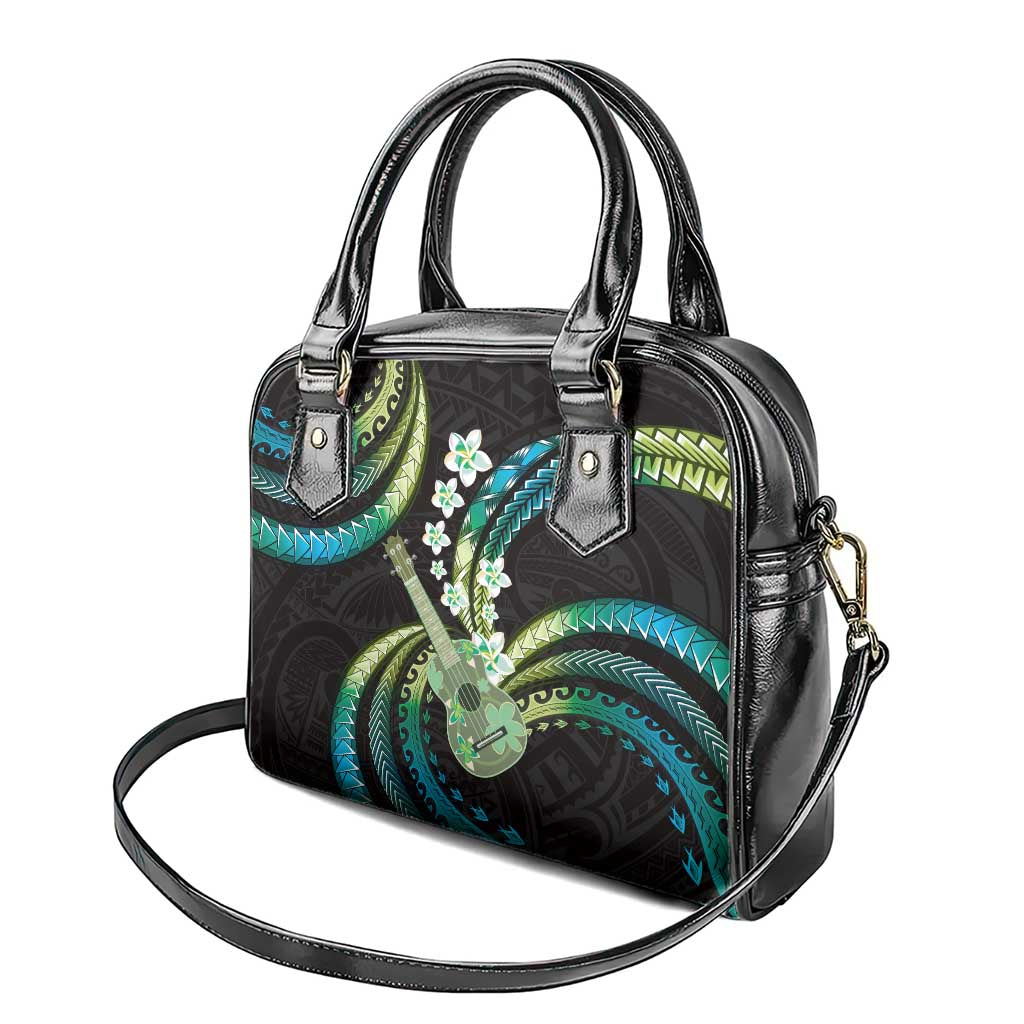 Hawaiian Ukulele Shoulder Handbag Chartreuse Cyan Fantastic Plumeria LT01 - Polynesian Pride