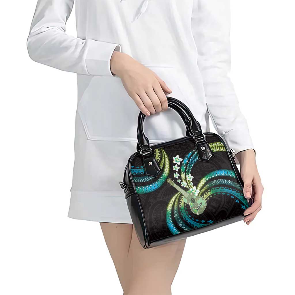 Hawaiian Ukulele Shoulder Handbag Chartreuse Cyan Fantastic Plumeria LT01 - Polynesian Pride