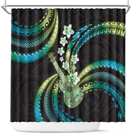 Hawaiian Ukulele Shower Curtain Chartreuse Cyan Fantastic Plumeria LT01 Cyan - Polynesian Pride