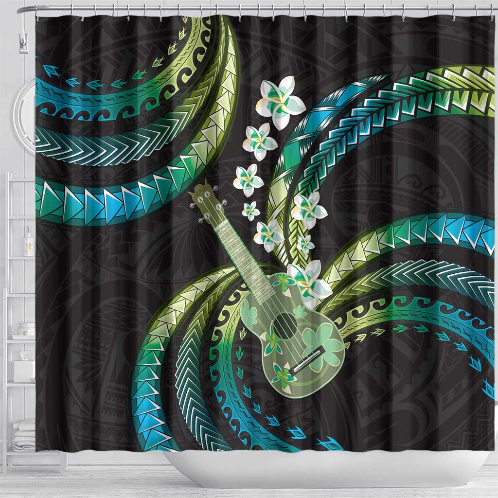 Hawaiian Ukulele Shower Curtain Chartreuse Cyan Fantastic Plumeria LT01 - Polynesian Pride