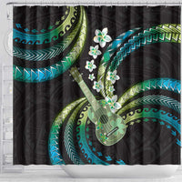 Hawaiian Ukulele Shower Curtain Chartreuse Cyan Fantastic Plumeria LT01 - Polynesian Pride