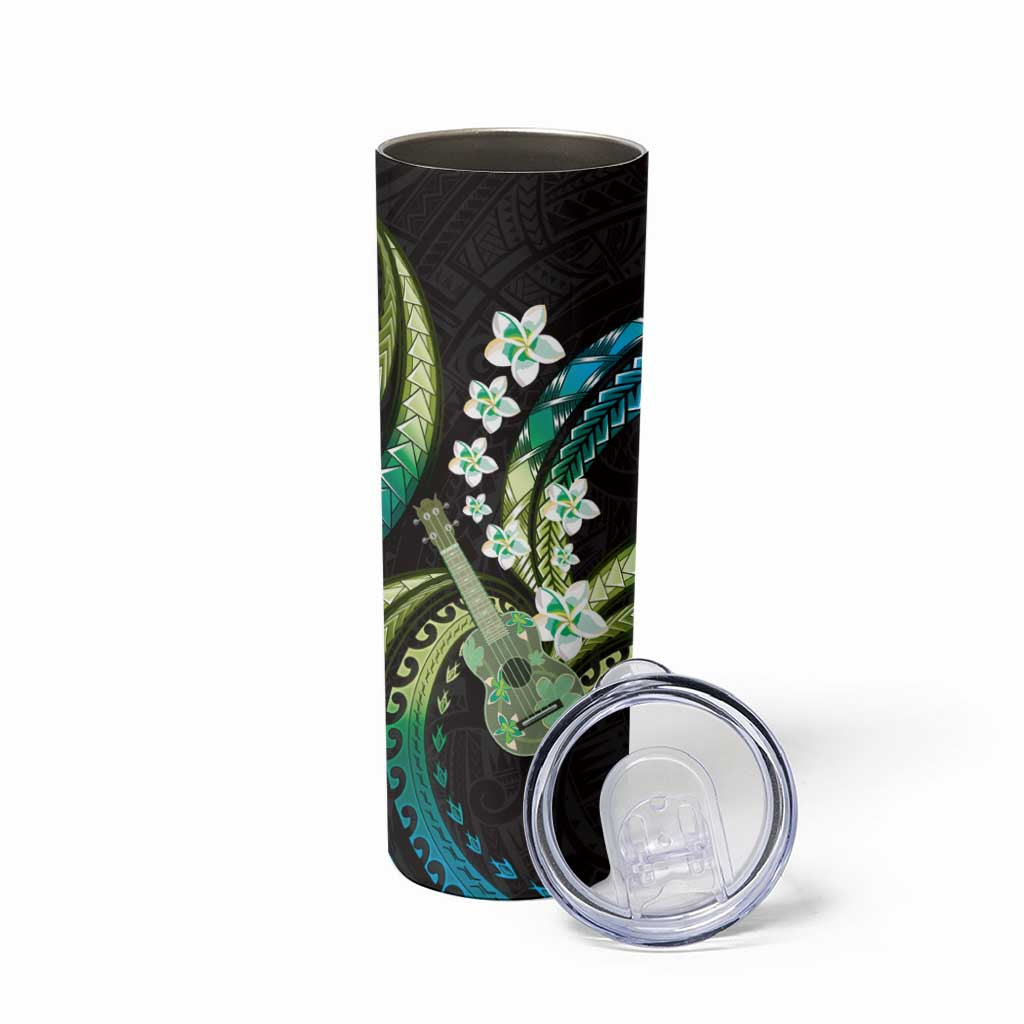 Hawaiian Ukulele Skinny Tumbler Chartreuse Cyan Fantastic Plumeria