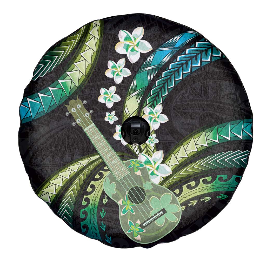 Hawaiian Ukulele Spare Tire Cover Chartreuse Cyan Fantastic Plumeria