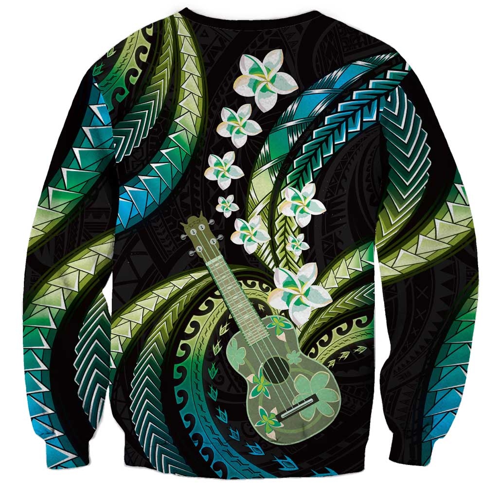 Hawaiian Ukulele Sweatshirt Chartreuse Cyan Fantastic Plumeria LT01 - Polynesian Pride