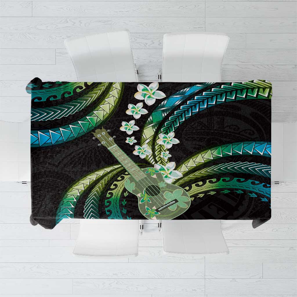 Hawaiian Ukulele Tablecloth Chartreuse Cyan Fantastic Plumeria LT01 Cyan - Polynesian Pride