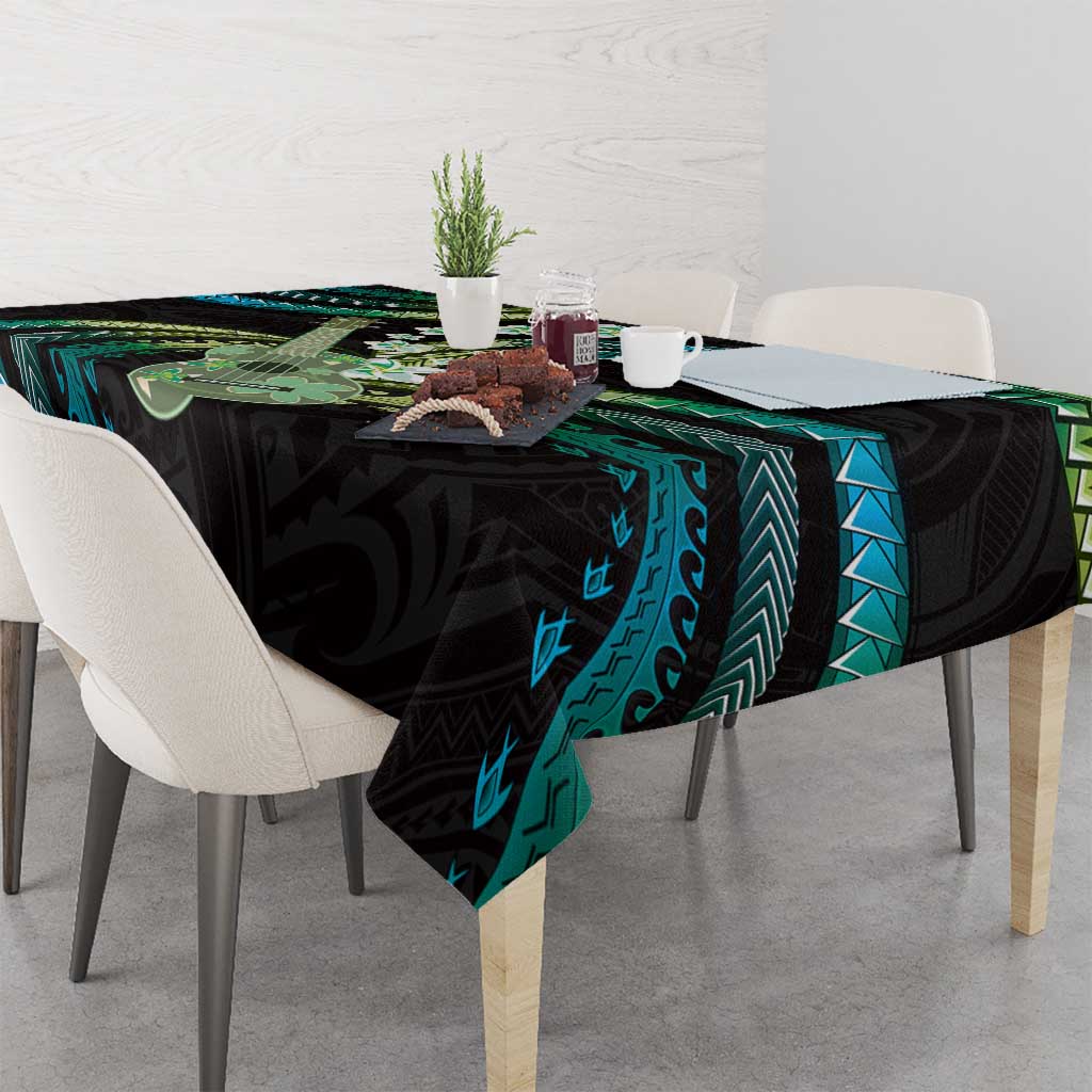 Hawaiian Ukulele Tablecloth Chartreuse Cyan Fantastic Plumeria LT01 - Polynesian Pride