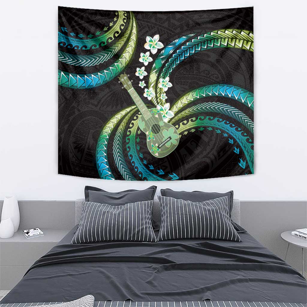 Hawaiian Ukulele Tapestry Chartreuse Cyan Fantastic Plumeria LT01 - Polynesian Pride