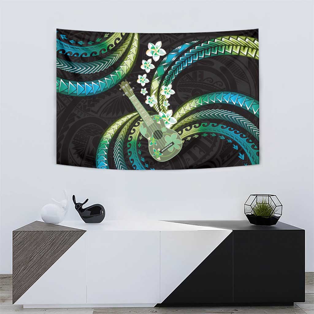 Hawaiian Ukulele Tapestry Chartreuse Cyan Fantastic Plumeria LT01 - Polynesian Pride