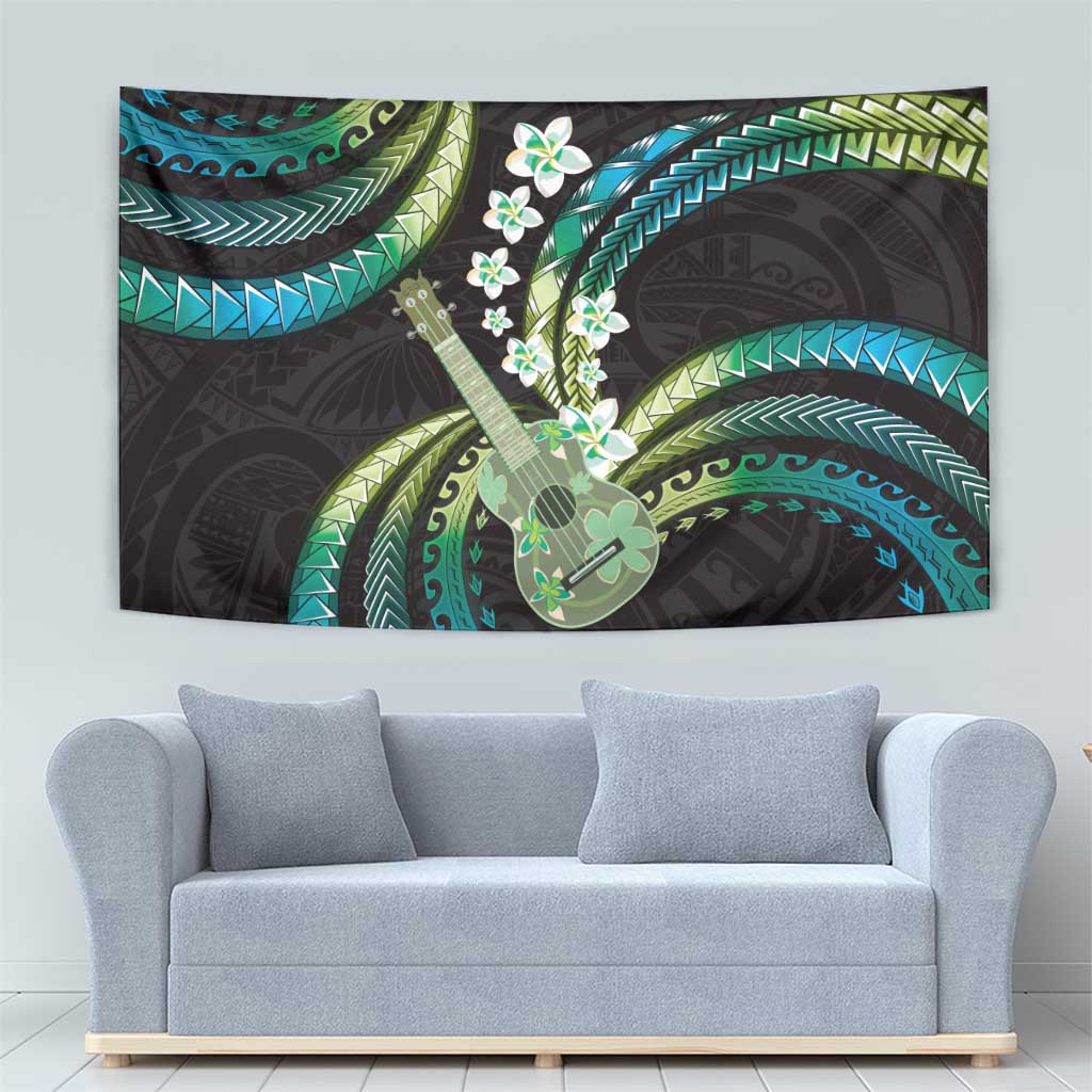 Hawaiian Ukulele Tapestry Chartreuse Cyan Fantastic Plumeria LT01 - Polynesian Pride
