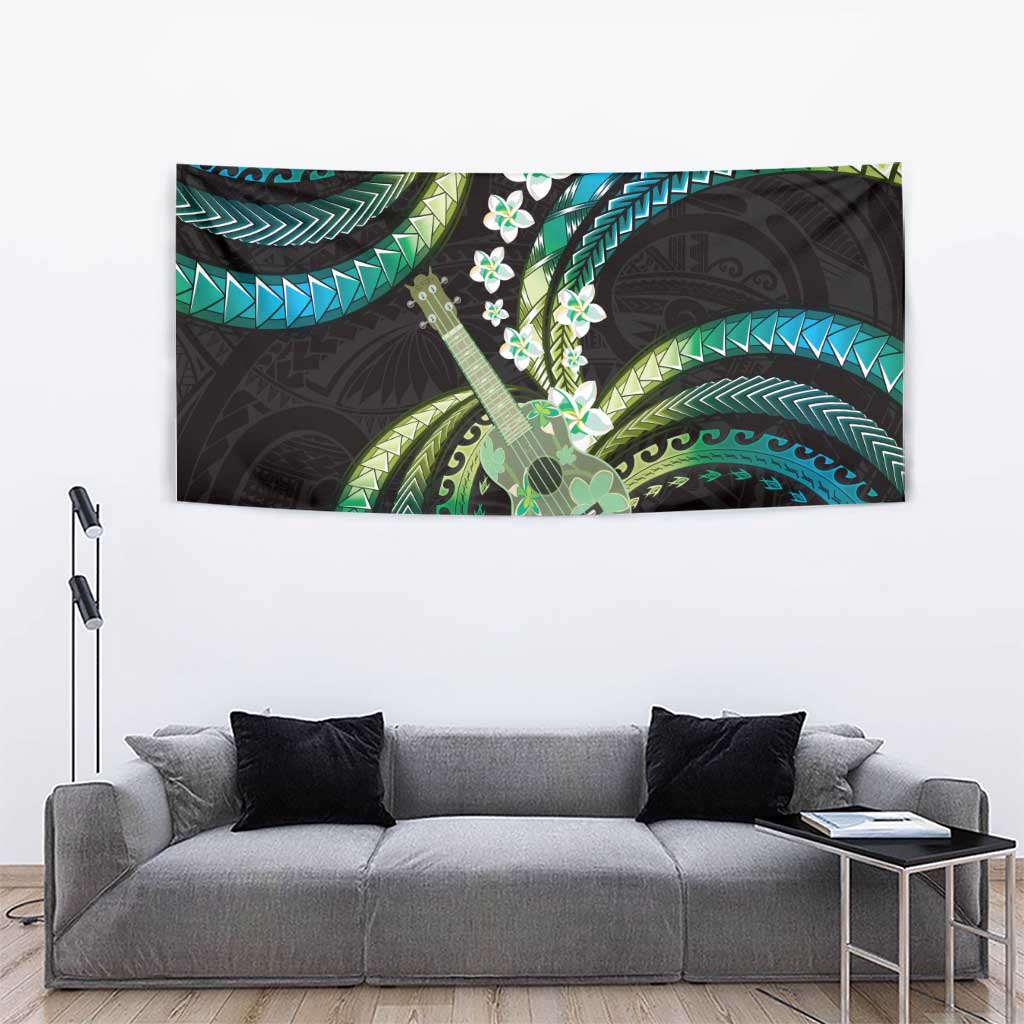 Hawaiian Ukulele Tapestry Chartreuse Cyan Fantastic Plumeria LT01 - Polynesian Pride