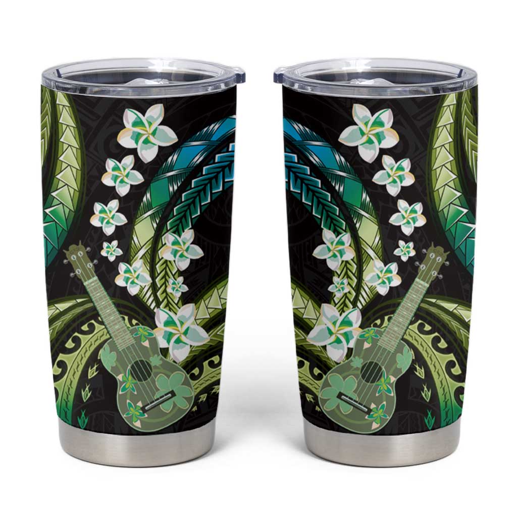 Hawaiian Ukulele Tumbler Cup Chartreuse Cyan Fantastic Plumeria