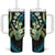 Hawaiian Ukulele Tumbler With Handle Chartreuse Cyan Fantastic Plumeria