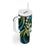 Hawaiian Ukulele Tumbler With Handle Chartreuse Cyan Fantastic Plumeria