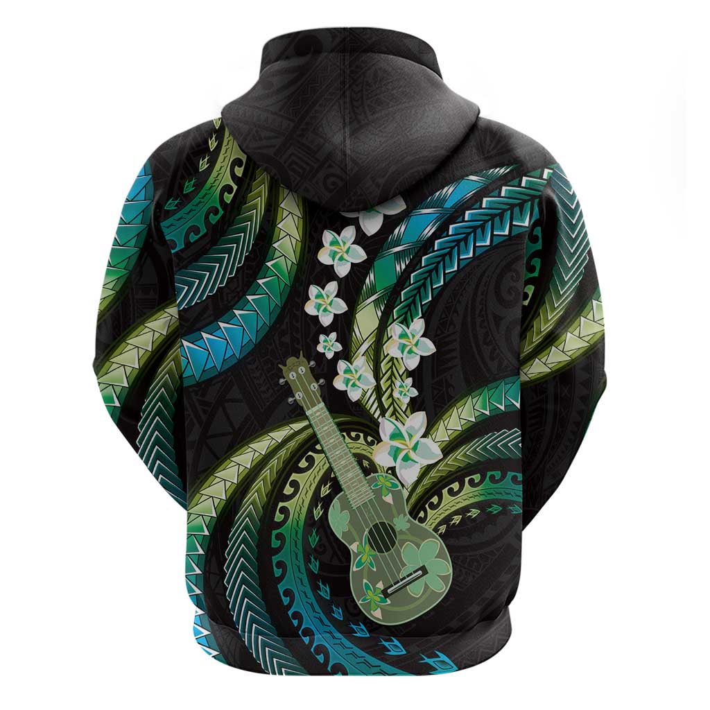 Hawaiian Ukulele Zip Hoodie Chartreuse Cyan Fantastic Plumeria