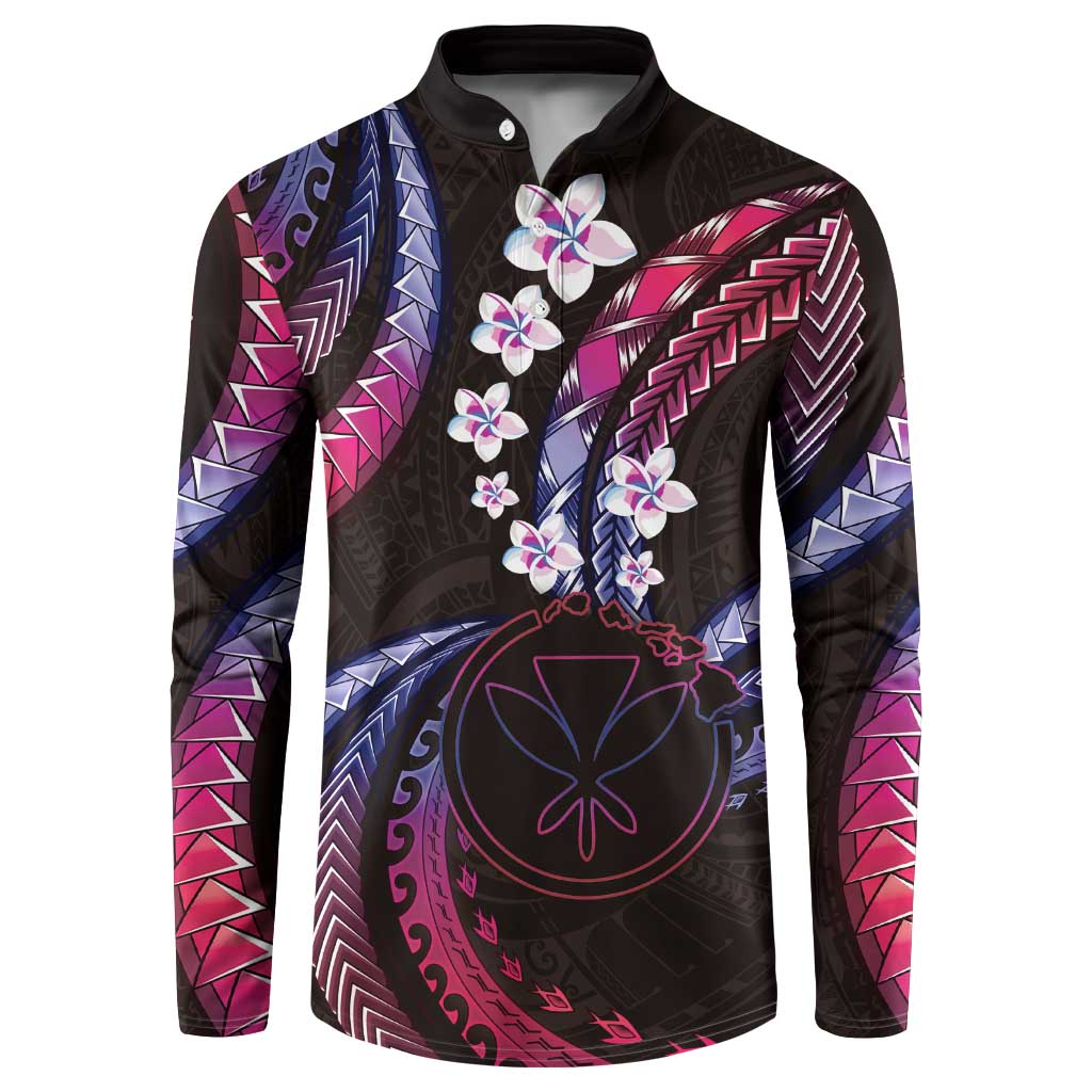 Hawaii Map Kanaka Maoli Button Sweatshirt Fantastic Frangipani Sweet Dream LT01 Pink - Polynesian Pride