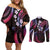 Hawaii Map Kanaka Maoli Couples Matching Off Shoulder Short Dress and Long Sleeve Button Shirt Fantastic Frangipani Sweet Dream