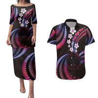 Hawaii Map Kanaka Maoli Couples Matching Puletasi and Hawaiian Shirt Fantastic Frangipani Sweet Dream LT01 Pink - Polynesian Pride