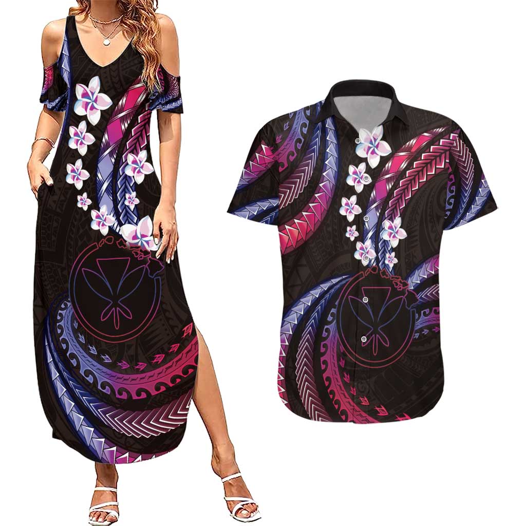 Hawaii Map Kanaka Maoli Couples Matching Summer Maxi Dress and Hawaiian Shirt Fantastic Frangipani Sweet Dream