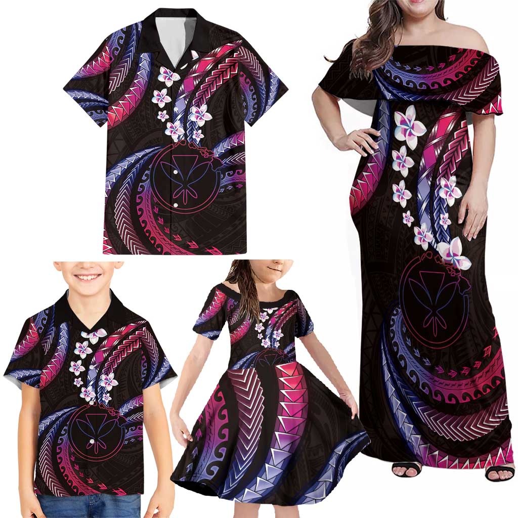 Hawaii Map Kanaka Maoli Family Matching Off Shoulder Maxi Dress and Hawaiian Shirt Fantastic Frangipani Sweet Dream