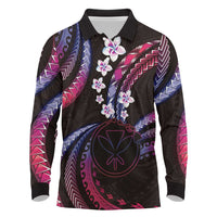 Hawaii Map Kanaka Maoli Long Sleeve Polo Shirt Fantastic Frangipani Sweet Dream