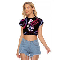 Hawaii Map Kanaka Maoli Raglan Cropped T Shirt Fantastic Frangipani Sweet Dream LT01 Female Pink - Polynesian Pride