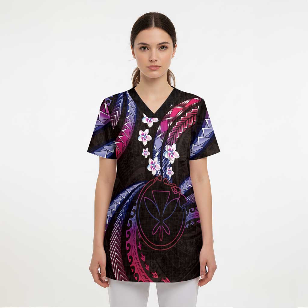 Hawaii Map Kanaka Maoli Scrub Top Fantastic Frangipani Sweet Dream - Polynesian Pride