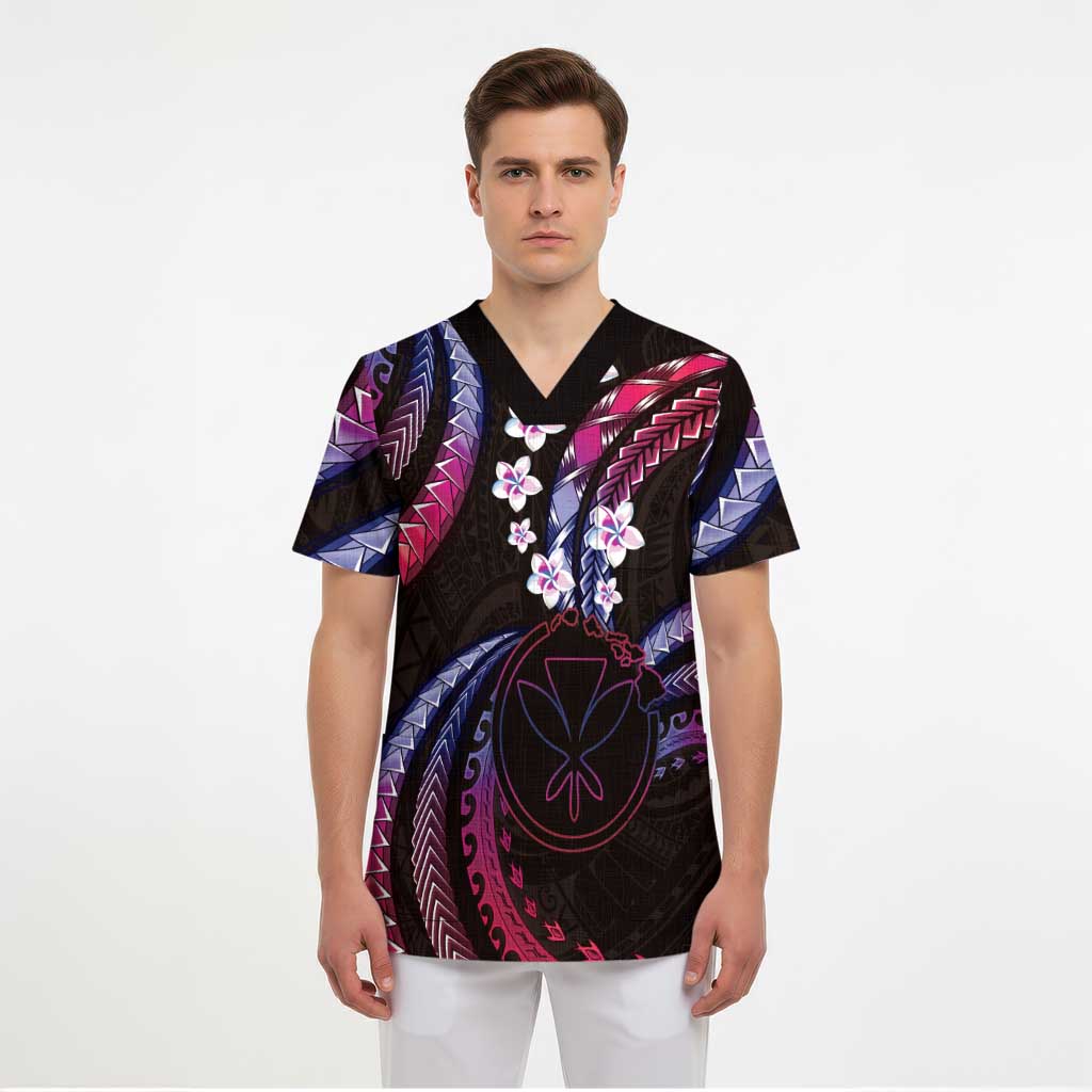 Hawaii Map Kanaka Maoli Scrub Top Fantastic Frangipani Sweet Dream - Polynesian Pride