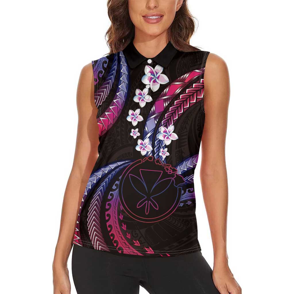 Hawaii Map Kanaka Maoli Women Sleeveless Polo Shirt Fantastic Frangipani Sweet Dream