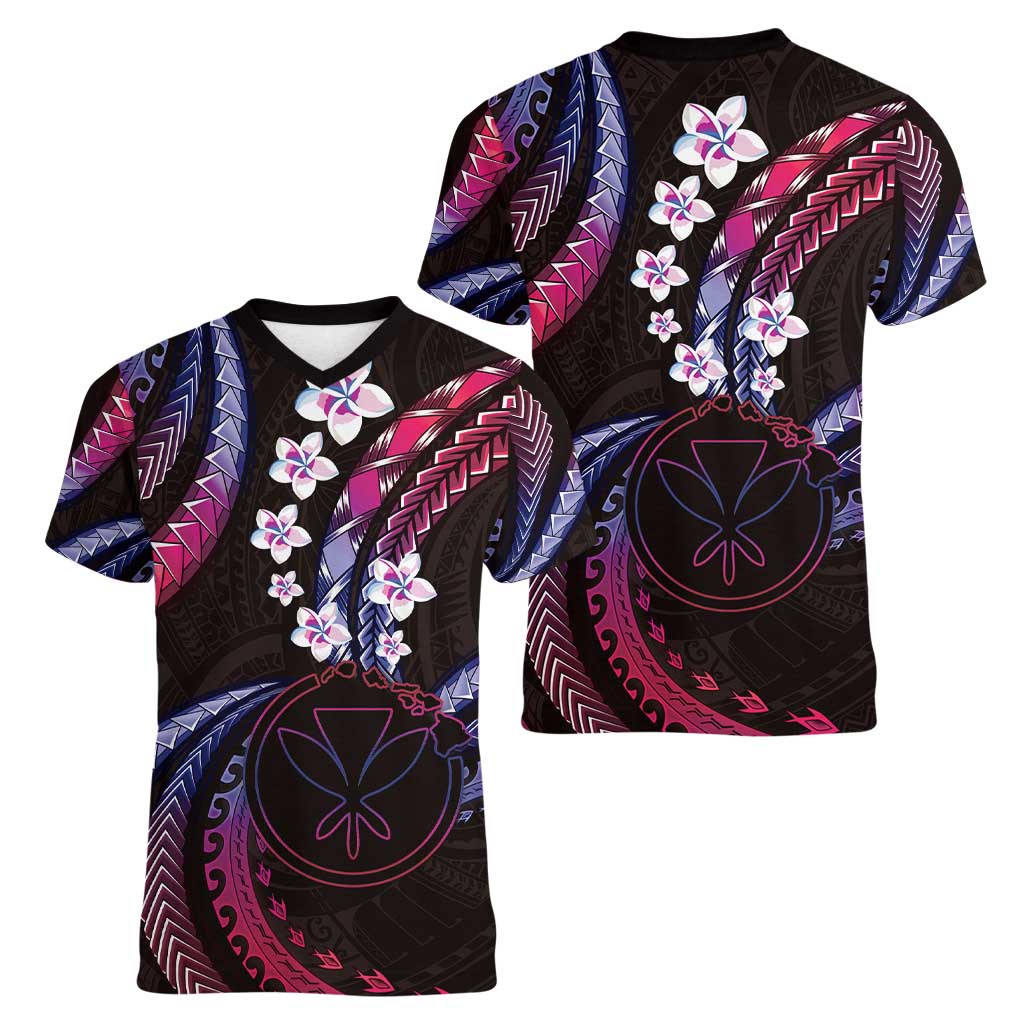 Hawaii Map Kanaka Maoli Women V-Neck T-Shirt Fantastic Frangipani Sweet Dream