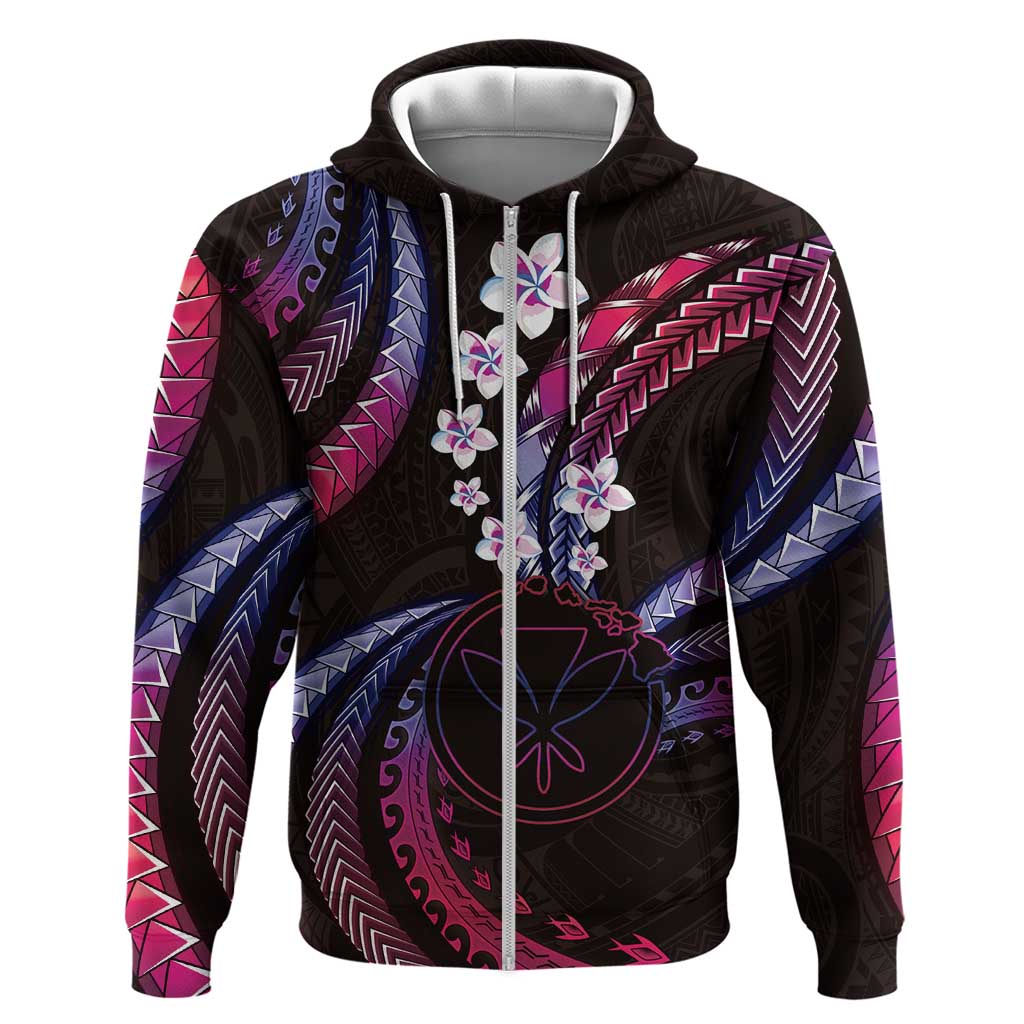 Hawaii Map Kanaka Maoli Zip Hoodie Fantastic Frangipani Sweet Dream LT01 Zip Hoodie Pink - Polynesian Pride