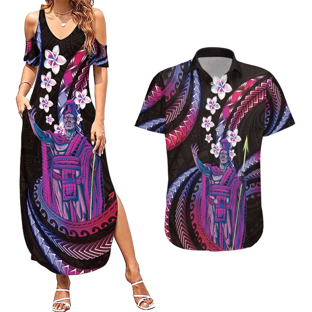 Hawaii King Kamehameha Couples Matching Summer Maxi Dress and Hawaiian Shirt Fantastic Plumeria Sweet Vibes