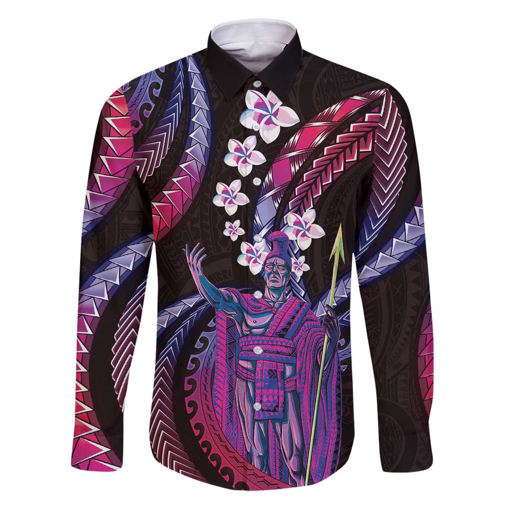 Hawaii King Kamehameha Family Matching Puletasi and Hawaiian Shirt Fantastic Plumeria Sweet Vibes LT01 Dad's Shirt - Long Sleeve Pink - Polynesian Pride