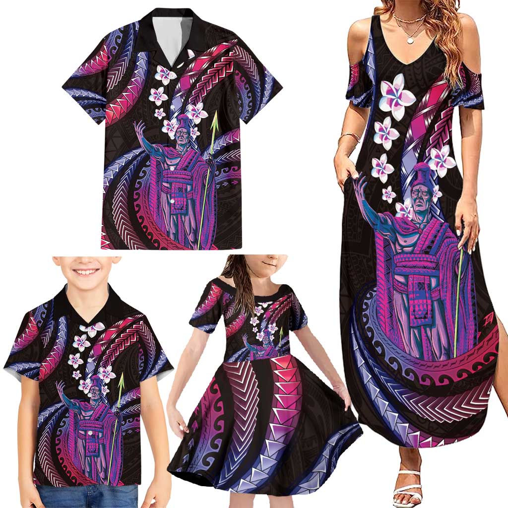 Hawaii King Kamehameha Family Matching Summer Maxi Dress and Hawaiian Shirt Fantastic Plumeria Sweet Vibes