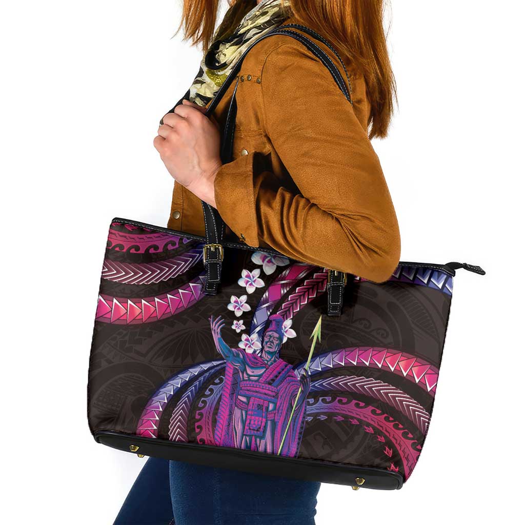 Hawaii King Kamehameha Leather Tote Bag Fantastic Plumeria Sweet Vibes LT01 Pink - Polynesian Pride