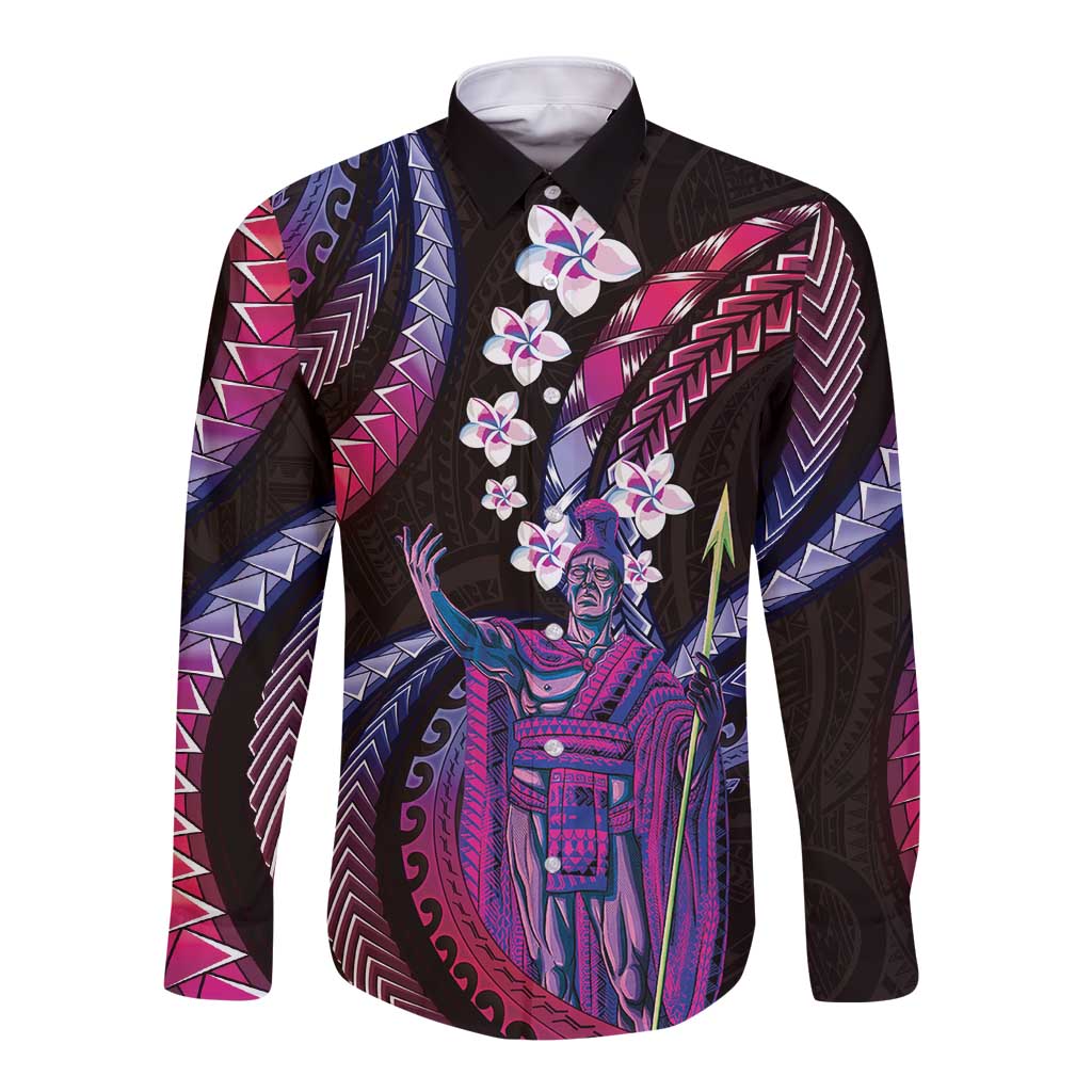 Hawaii King Kamehameha Long Sleeve Button Shirt Fantastic Plumeria Sweet Vibes LT01 Unisex Pink - Polynesian Pride