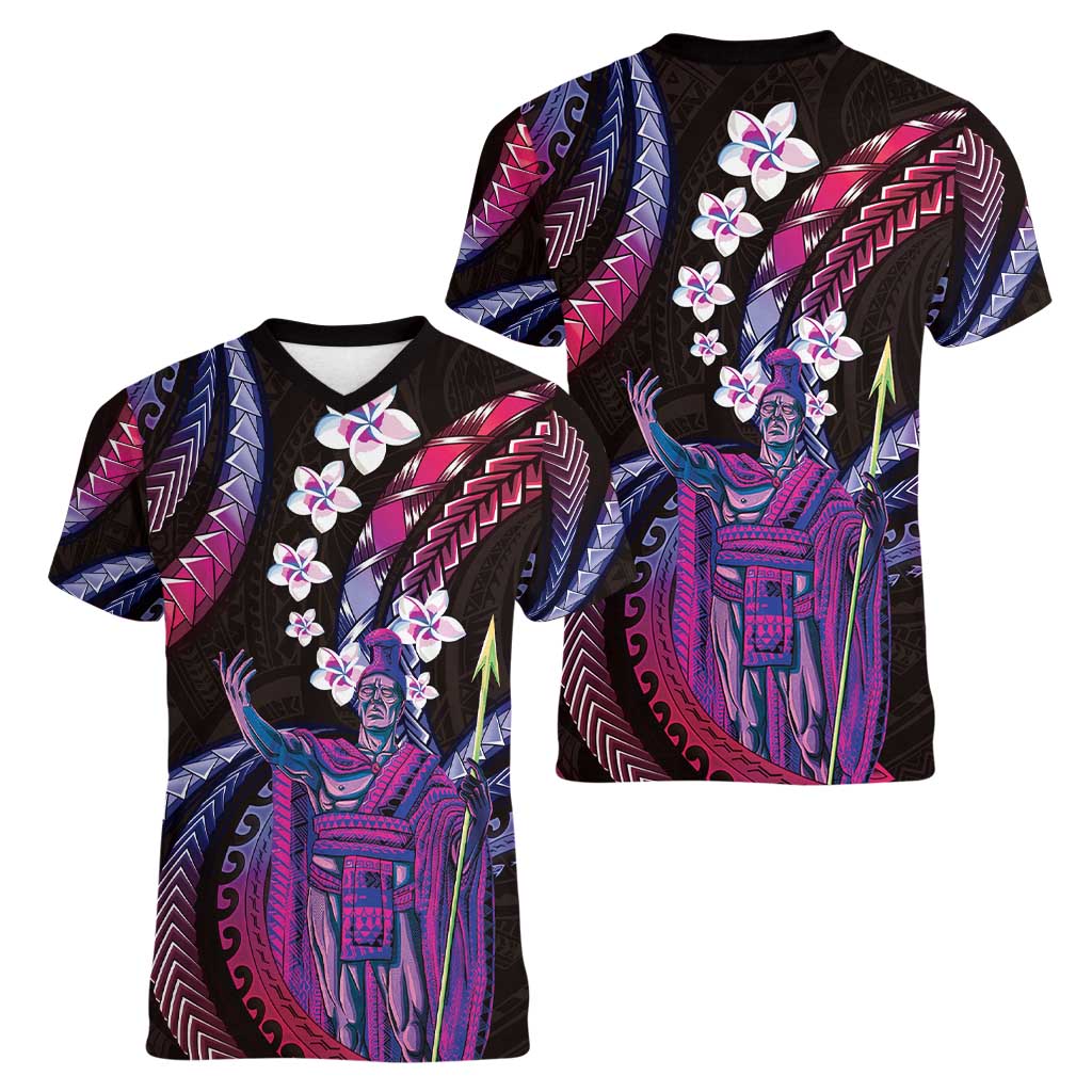 Hawaii King Kamehameha Women V-Neck T-Shirt Fantastic Plumeria Sweet Vibes