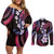 Hawaii Plumeria Couples Matching Off Shoulder Short Dress and Long Sleeve Button Shirt Sweet Gradient Polynesian Pattern