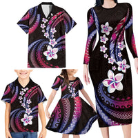 Hawaii Plumeria Family Matching Long Sleeve Bodycon Dress and Hawaiian Shirt Sweet Gradient Polynesian Pattern
